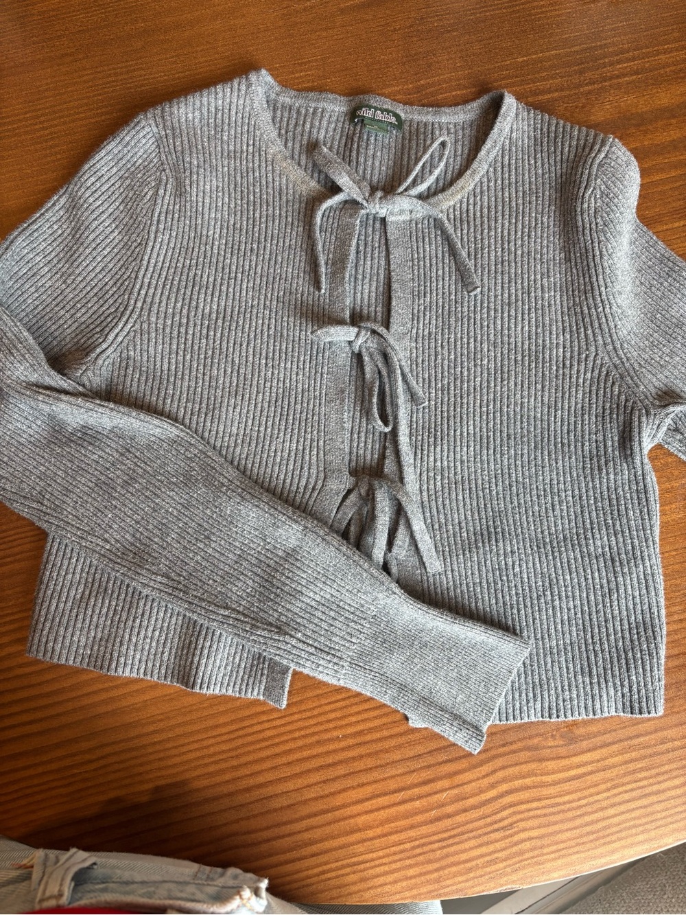 wild fable Gray Ribbed Tie-Front Scoopneck Sweater